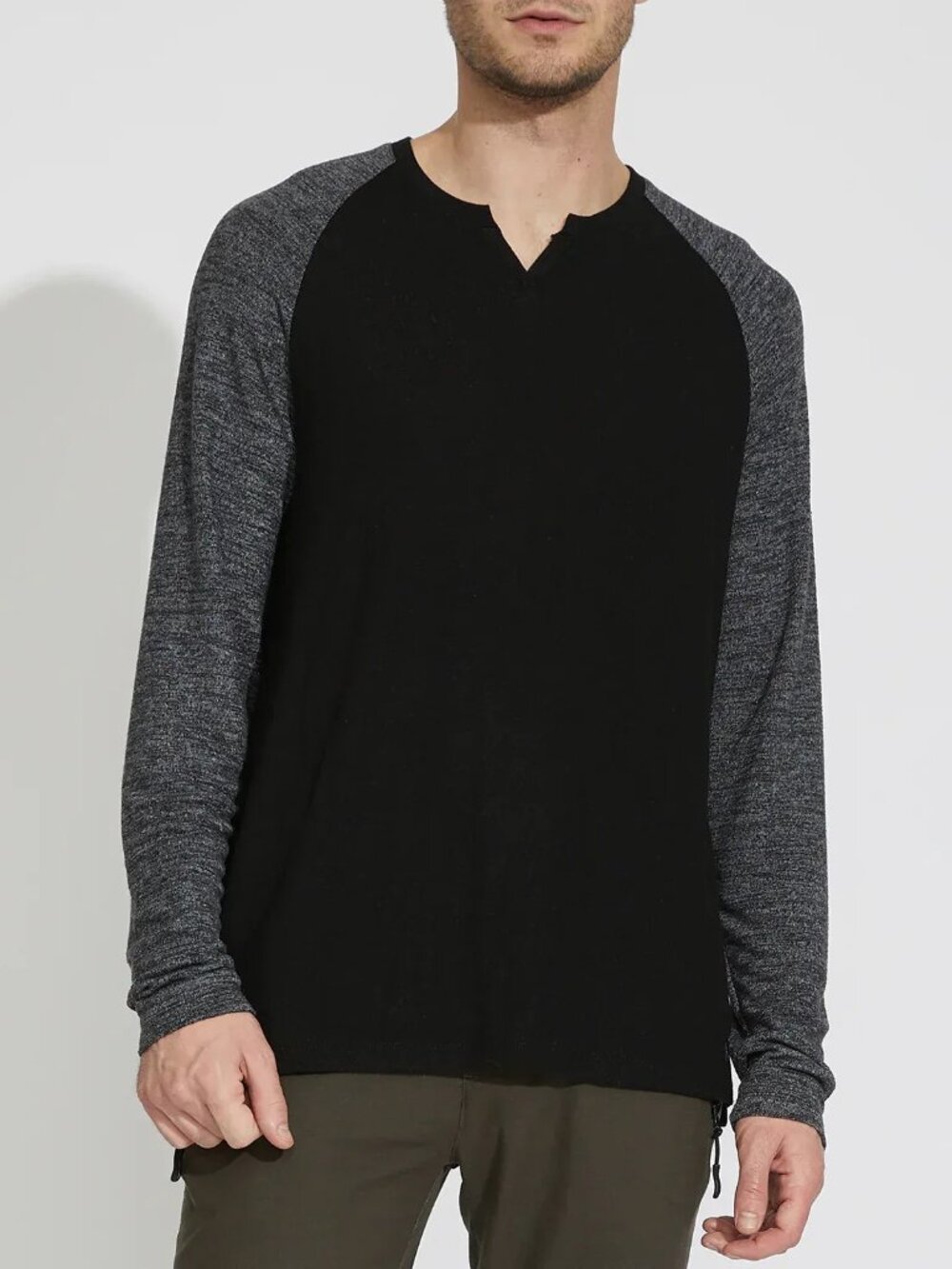 Civil Society Black Long Sleeve Henley With Grey Contrast Sleeves